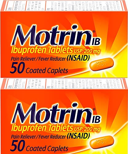Motrin IB, Ibuprofen 200mg Tablets for Fever, Muscle Aches, Headache & Backache, 50 ct - Pack of 2